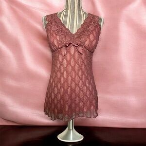Y2K Studio Y Babydoll Cami Tank Top Sz S Pink Lace Sequin Coquette Fairy